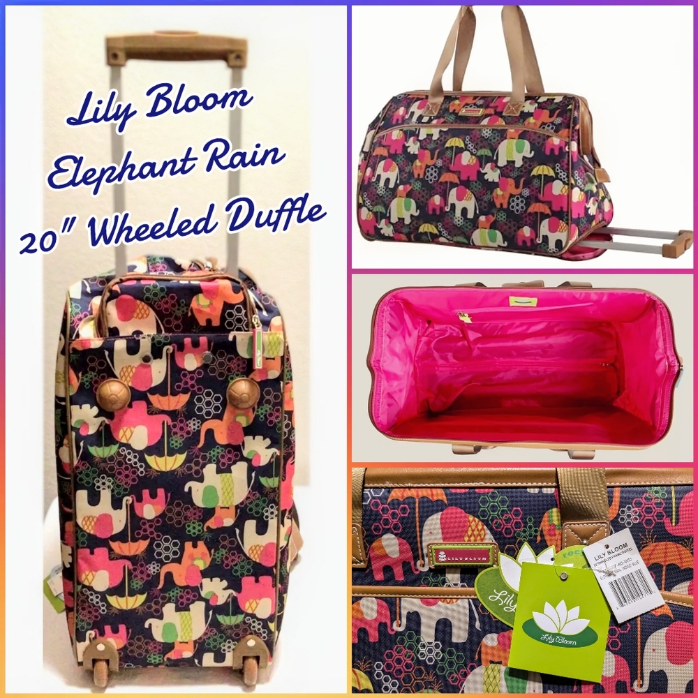 Lily Bloom 20" Elephant Rain, Wheeled Fame Duffle, Carry On Bag, NWT